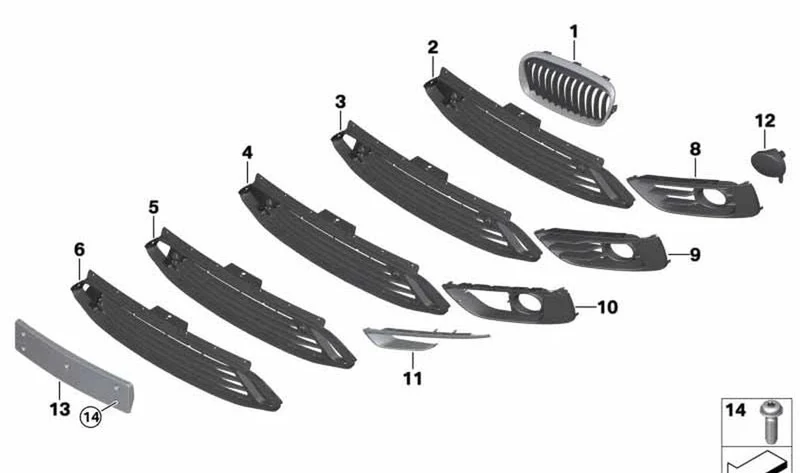 Rejilla lateral abierta derecha OEM 51117347232 para BMW Serie 2 F45, F46. Original BMW.