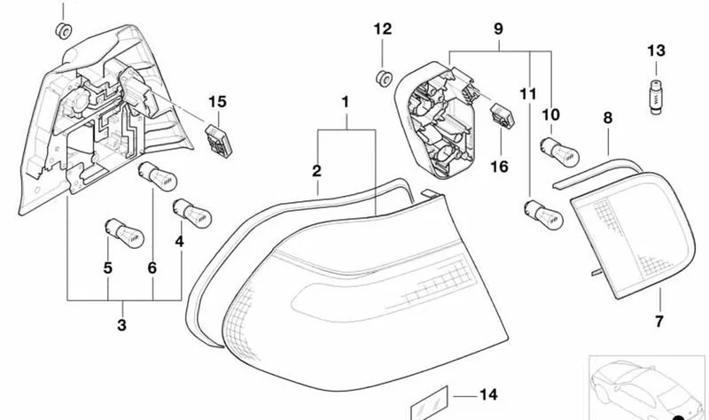 Portalámparas trasero derecho OEM 63217165954 para BMW Serie 3 E46 (1998-2005). Original BMW.