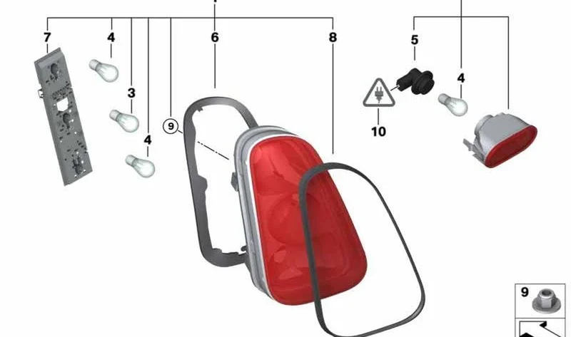 Portalámparas para luz trasera izquierda OEM 63217165731 para MINI R50, R53, Cabrio R52. Original MINI.