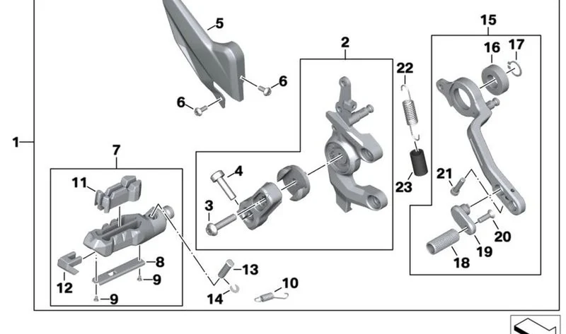 Reposapiés derecho OEM 77259445008 para motos BMW S 1000 XR (K69), M 1000 XR (KM9). Original BMW Motorrad.