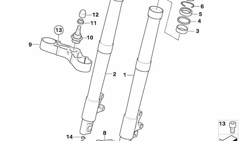 Tubo deslizante delantero derecho OEM 31427664954 para motos BMW R1200GS, K25 (12/2002-10/2007). Original BMW Motorrad.
