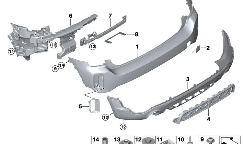 Revestimiento parachoques trasero inferior OEM 51125A1D7E6 para MINI Countryman F60 LCI (05/2019 - 02/2024). Original MINI.