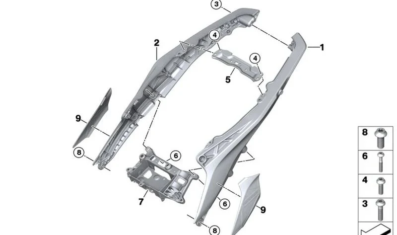 Chasis trasero izquierdo OEM 46717107623 para BMW Motorrad R 1300 GS (K61, 0N21). Original BMW Motorrad.