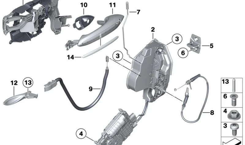 Sistema de cerradura izquierda OEM 51217229457 para BMW E81, E87, F20, F30, F10, X1, X3, X5... y más. Original BMW.