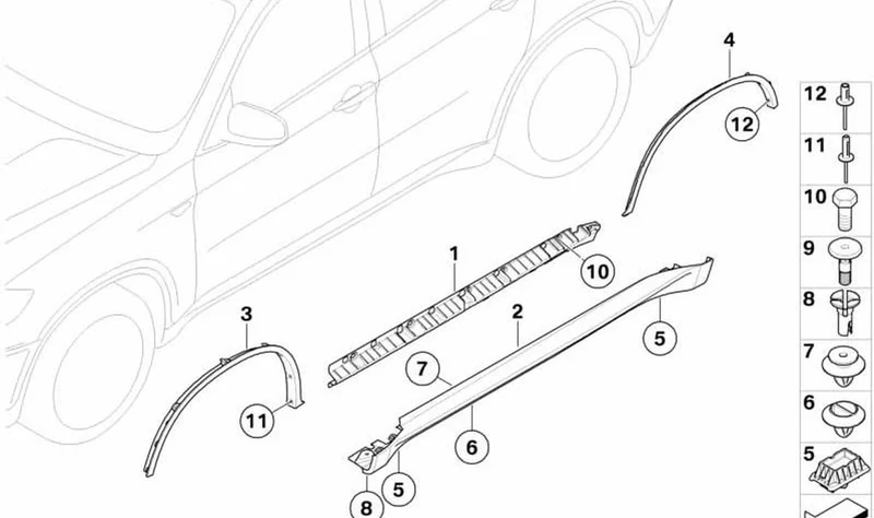 Remate de umbral izquierdo OEM 51777176233 para BMW X6 E71, X6 E72 Hybrid. Original BMW.