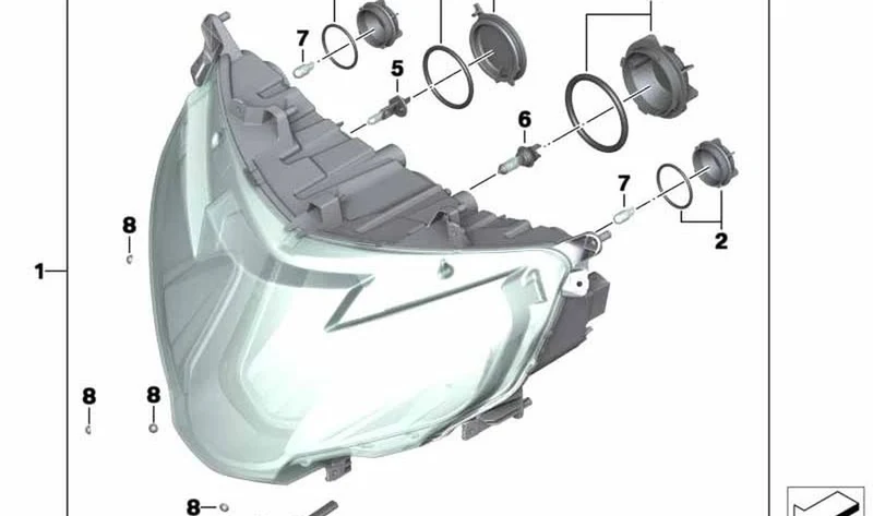 Faro delantero OEM 63128541627 para motos BMW R1200 RT, R1250 RT. Original BMW Motorrad.