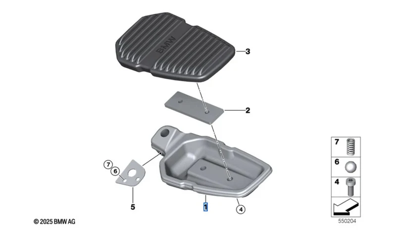 Reposapiés trasero derecho OEM 46715A7E534 para motos BMW R1200GS, F850GS, K1600GT... y más. Original BMW Motorrad.