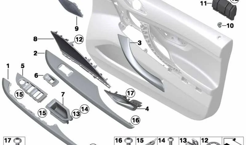 Moldura puerta aluminio Hexagon derecha OEM 51418054062 para BMW Serie 6 F06 Gran Coupé, F06 Gran Coupé LCI. Original BMW.