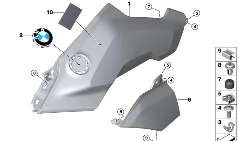 Revestimiento lateral abajo izquierda OEM 46637921965 para BMW R1300GS. Original BMW Motorrad.