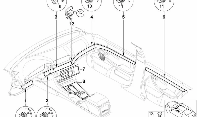 Soporte de paramento izquierdo OEM 51458221561 para BMW Serie 5 E39 520d, 520i. Original BMW.