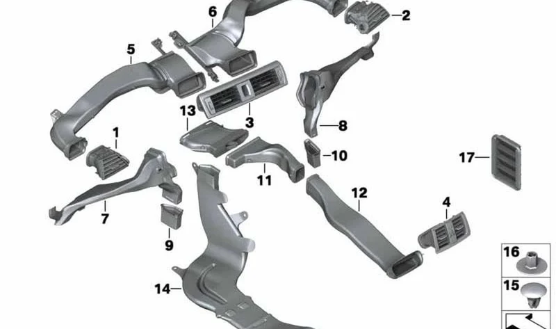 Parrilla de aire fresco central OEM 64229207116 para BMW F20, F21, F22, F23... y más. Original BMW.