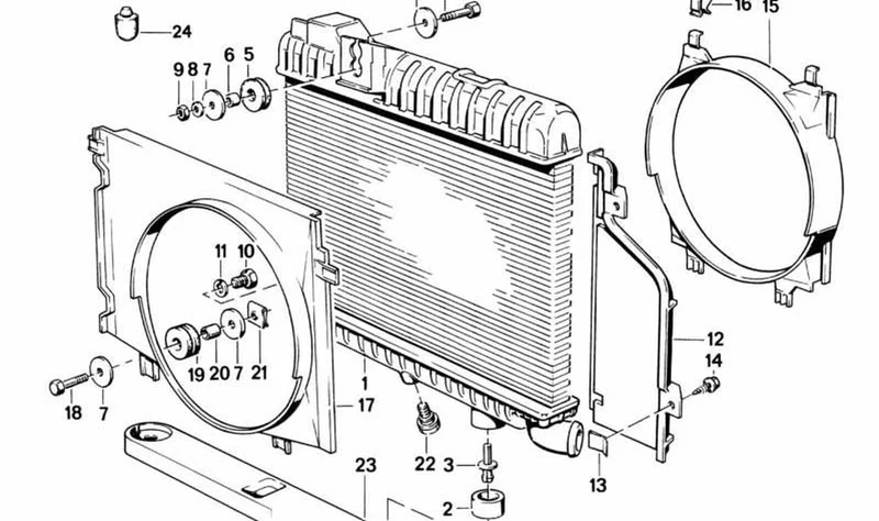 Radiador de agua con refrigeración de aceite de cambio OEM 17111177850 para BMW Serie 3 E30, 320i, 323i (1982-1991). Original BMW.