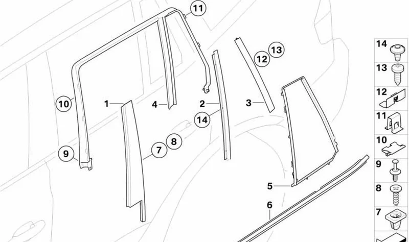 Cubierta de marco de ventilación puerta trasera izquierda OEM 51353448837 para BMW X3 E83, E83 LCI. Original BMW.