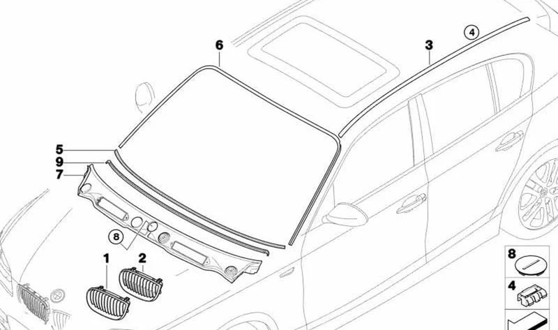 Rejilla de adorno con marco cromado izquierdo OEM 51137077129 para BMW E81, E87, E87 LCI. Original BMW.