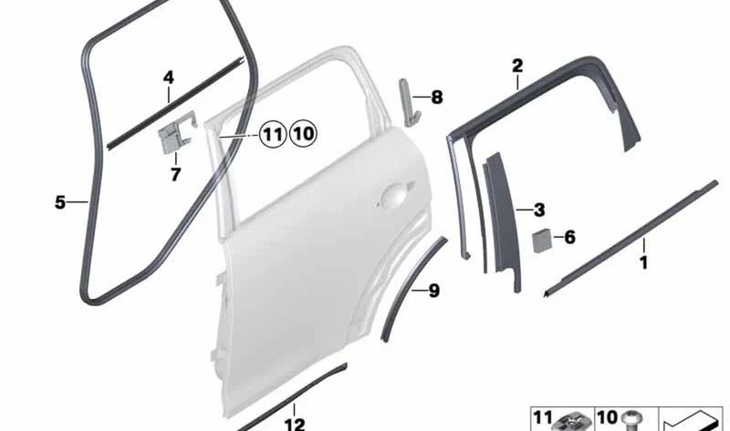Estanqueizado puerta trasera izquierda OEM 51359808047 para MINI Countryman R60. Original MINI.