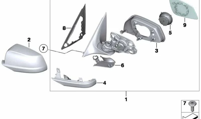 Cristal espejo calefactable gran angular izquierdo OEM 51167251583 para BMW E60, E61, F07, F10, F11, F06, F12, F13... y más. Original BMW.