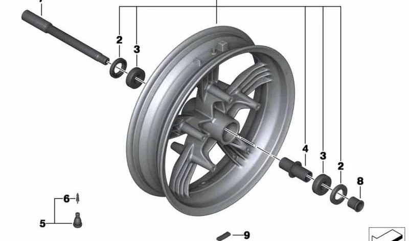 Rueda delantera negra OEM 36318357893 para motos BMW C Evolution, C 600 Sport, C 650 Sport. Original BMW Motorrad.