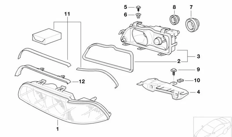 Cubierta de vidrio derecha con indicador de dirección blanco OEM 63122496332 para BMW Serie 5 E39 (1995-2003). Original BMW.