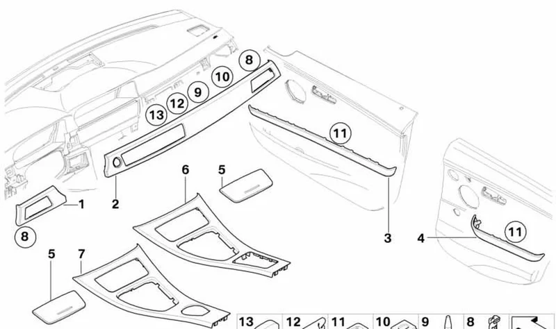 Embellecedor puerta trasera derecha OEM 51427230680 para BMW E90 LCI, E91 LCI. Original BMW.
