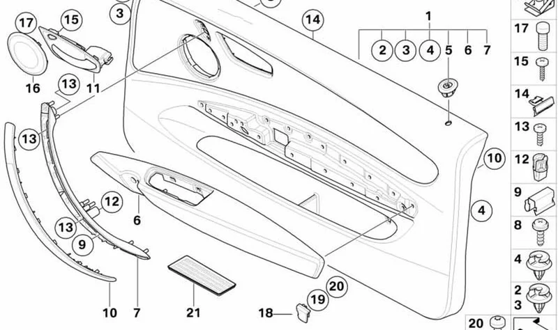 Revestimiento de puerta de tela derecha OEM 51417839242 para BMW E81, E82. Original BMW.