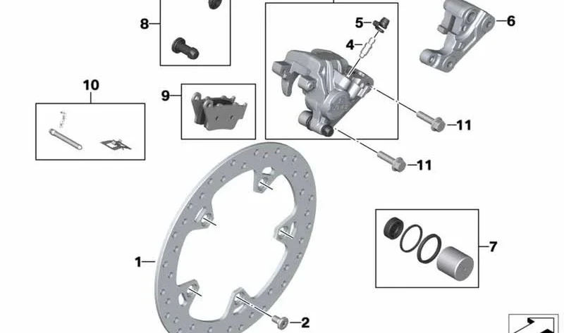 Pinza de freno trasera OEM 34211542972 para motos BMW C 400 GT, C 400 X. Original BMW Motorrad.