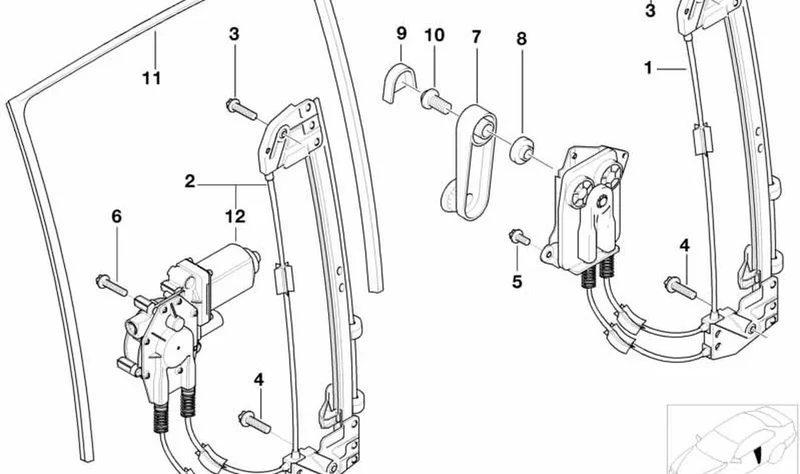 Alzacristales trasero izquierdo OEM 51348159833 para BMW Serie 5 E39 (520d, 520i). Original BMW.