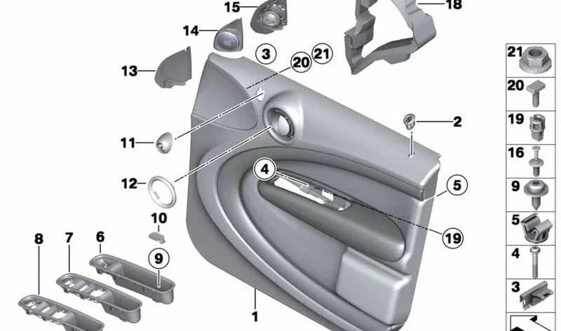 Revestimiento de puerta delantera derecha OEM 51419812192 para MINI Countryman R60. Original MINI.