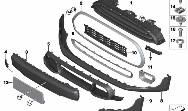 Bastidor cromo delantero OEM 51117355238 para MINI F56, F55, Cabrio F57. Original MINI.