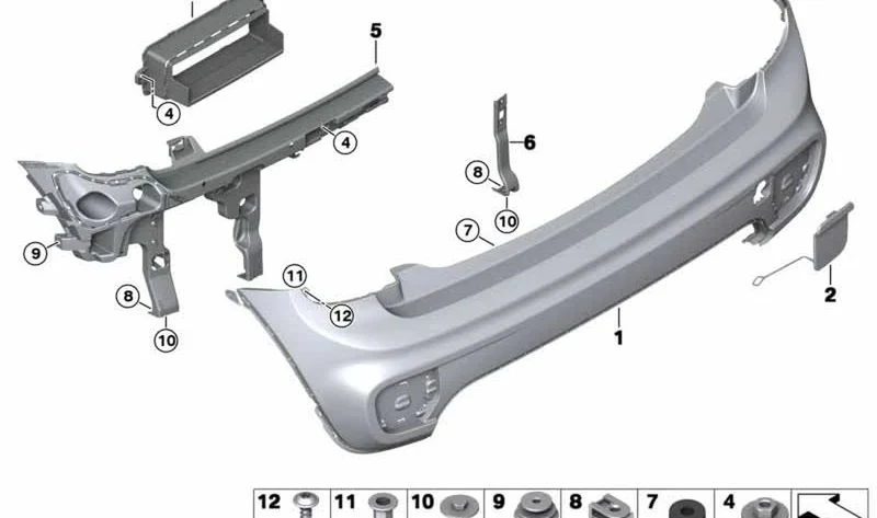 Revestimiento de parachoques trasero imprimado OEM 51777382173 para MINI F56, F57. Original MINI.