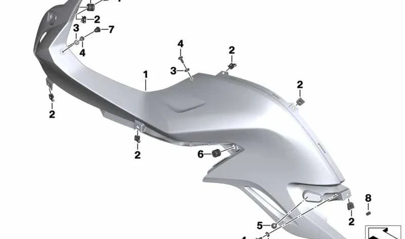 Pieza lateral del carenado derecho OEM 46638528598 para motos BMW F800GT, F800S, F800ST. Original BMW Motorrad.