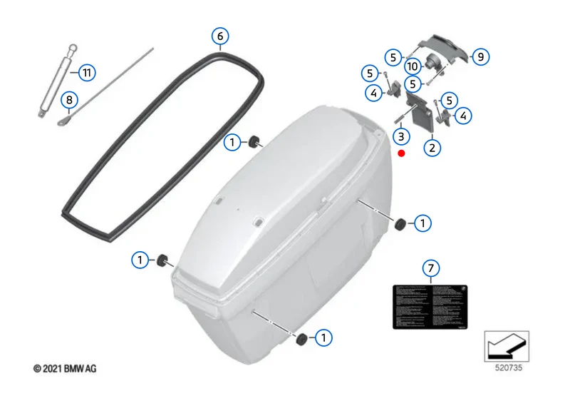 Muelle para maleta OEM 46547684947 para motos BMW R 1200 RT, F 750 GS, C650… y más. Original BMW Motorrad.