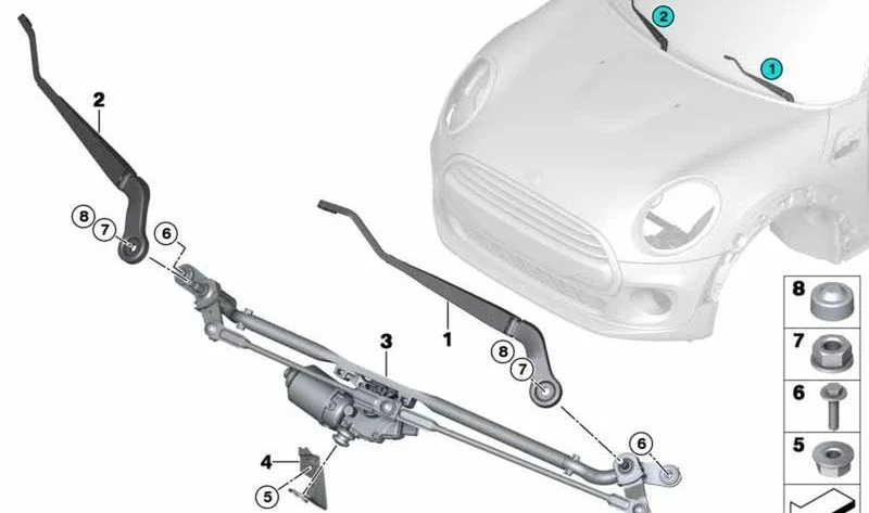 Brazo limpiaparabrisas lado acompañante OEM 61617335478 para MINI F55, F56, F57... y más. Original MINI.