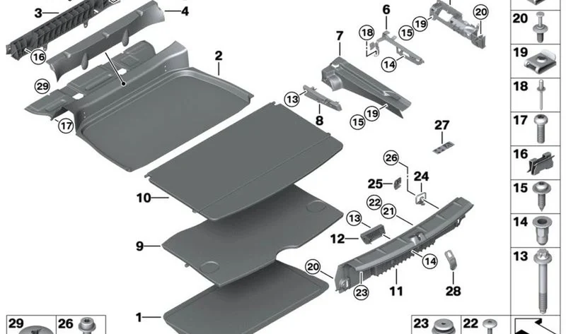 Apoyo revestimiento del pavimento derecho OEM 51479807108 para MINI Countryman R60, Cooper, Cooper ALL4, Cooper D... y más. Original MINI.