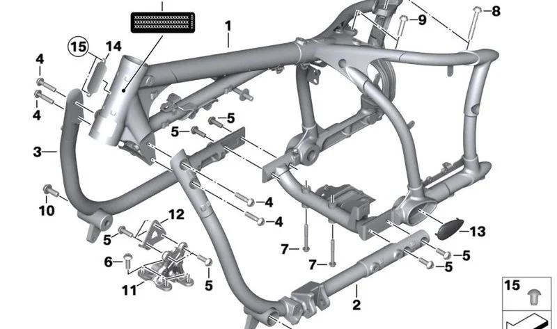Chasis principal sin VIN OEM 46519446336 para BMW Motorrad R18, R18 Classic, R18 Roctane. Original BMW Motorrad.