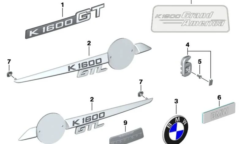 Inscripción cubierta del depósito centro OEM 51148405660 para BMW Motorrad K 1600 Bagger. Original BMW Motorrad.