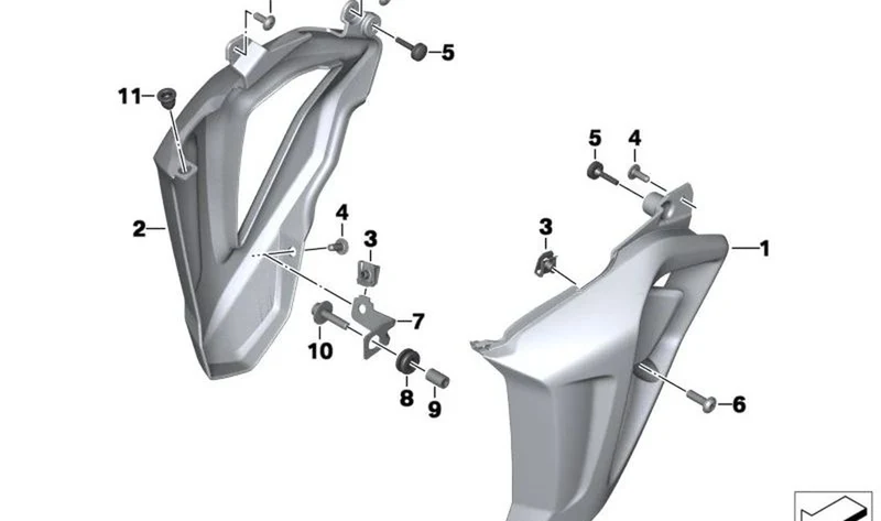Cubierta del radiador derecho OEM 46638546358 para motos BMW F 800 R (K73). Original BMW Motorrad.