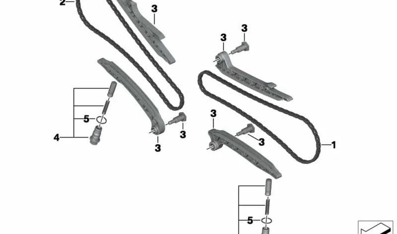 Juego rieles de cadena de distribución OEM 11318542061 para motos BMW R1200GS, R1250GS, R1200RT, R1250RT, R1200R, R1250R. Original BMW Motorrad.