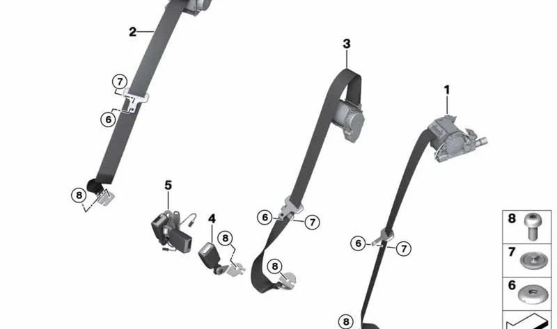 Cinturón de seguridad trasero derecho OEM 72117364768 para MINI Clubman F54, F54 LCI. Original MINI.