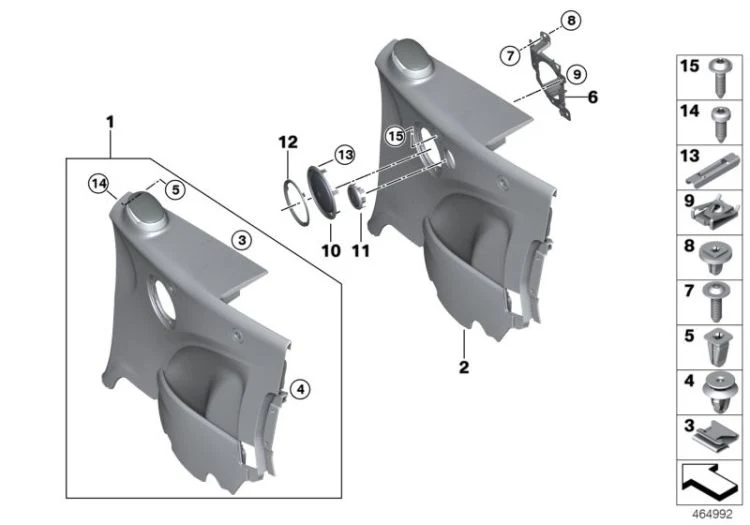 Embellecedor para altavoz trasero izquierdo OEM 51437417370 en negro para MINI Cabrio F57, F57 LCI. Original MINI.