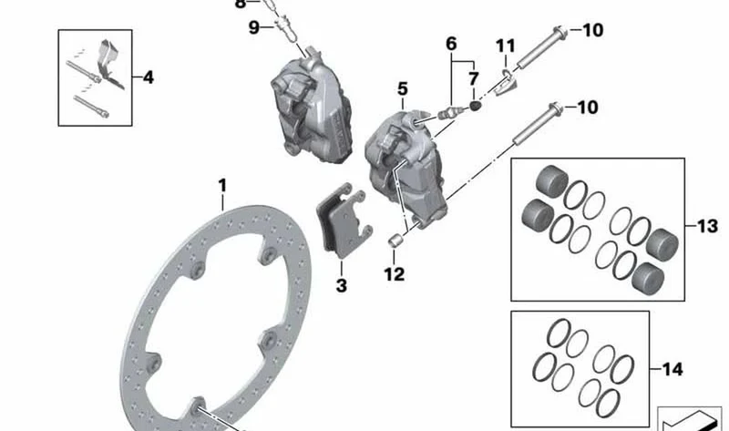 Pinza de freno izquierda OEM 34118556253 para motos BMW R1200GS, R1250GS, R1200RT, R1250RT... y más. Original BMW Motorrad.