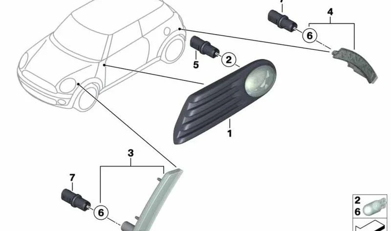 Indicador de dirección adicional izquierdo blanco OEM 63132754253 para MINI R55, R56, R57... y más. Original MINI.