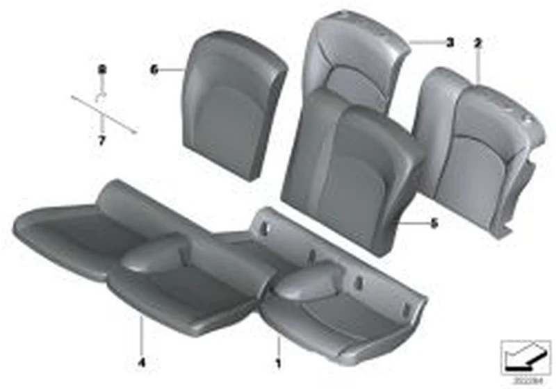 Pieza gomaespuma respaldo izquierdo OEM 52207322773 para MINI F55, F55 LCI. Original MINI.