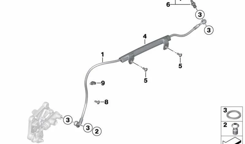 Tubo flexible de freno trasero OEM 34327708040 para motos BMW R1200S, HP2 Sport (K29). Original BMW Motorrad.
