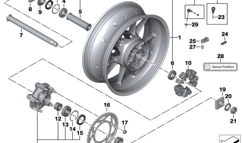 Rueda trasera 'Ostra-Grau' OEM 36317721079 para BMW Motorrad S 1000 RR (K46) 2009-2011. Original BMW Motorrad.