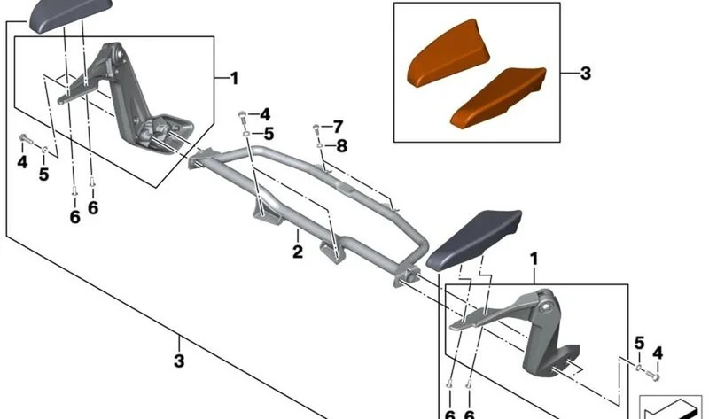 Soporte base de reposabrazos OEM 77145A78E60 para motos BMW K1600 Bagger (K61). Original BMW Motorrad.