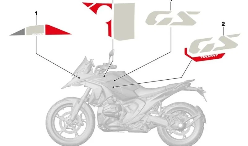 Decoración revestimiento lateral derecho OEM 51145A6F854 para motos BMW R 1300 GS. Original BMW Motorrad.