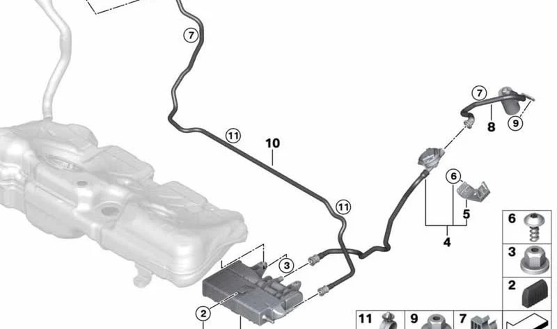 Tubería desaireación con módulo diagnóstico OEM 16137300677 para MINI F55, F55 LCI, F56, F56 LCI. Original MINI.
