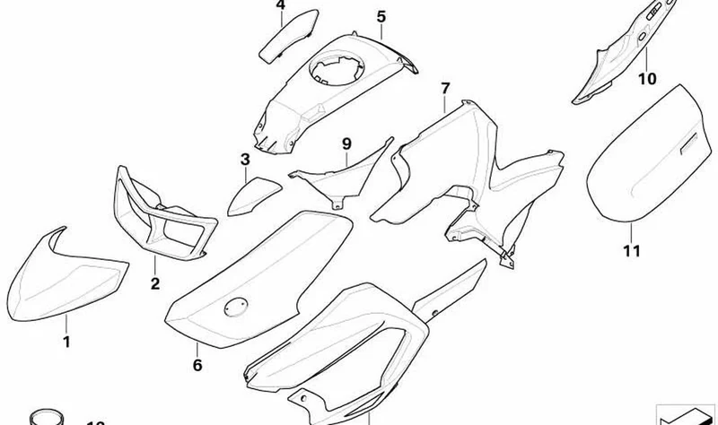 Tapa derecha OEM 46638530700 para motos BMW R1200RT, R900RT. Original BMW Motorrad.