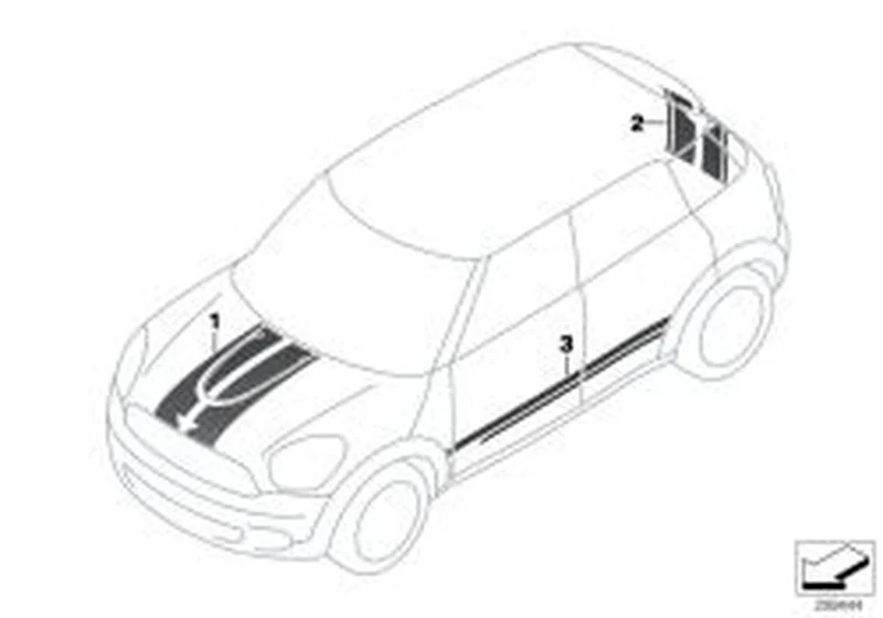 Juego de tiras decorativas lateral derecho OEM 51149811282 para MINI Countryman R60 (2010-2016). Original MINI.