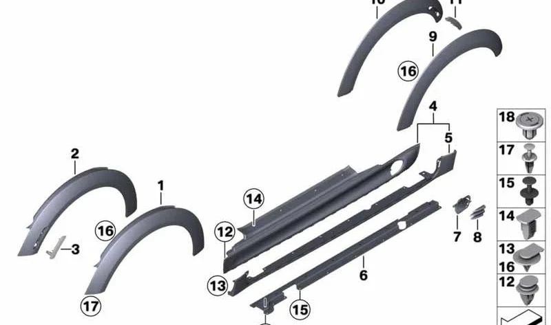 Extensión de aleta delantera izquierda OEM 51777343341 para MINI R56, R56 LCI, Clubman R55, Cabrio R57, Coupé R58, Roadster R59... y más. Original MINI.